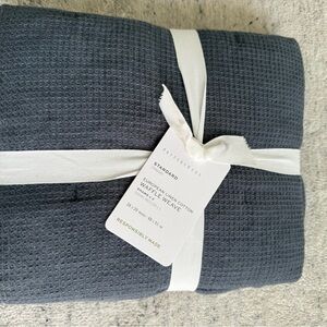 NWT set of 2 Pottery Barn European Linen Cotton Waffle Weave Std Sham Steel Blue